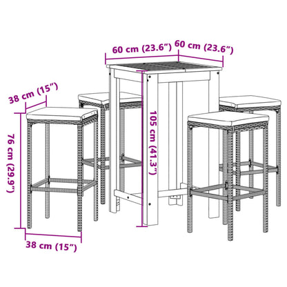 5-tlg. Gartenbar-Set Braun Massivholz Akazie und Poly Rattan