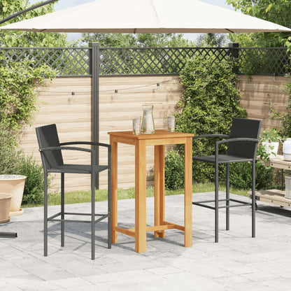 3-tlg. Gartenbar-Set Schwarz Massivholz Akazie und Poly Rattan