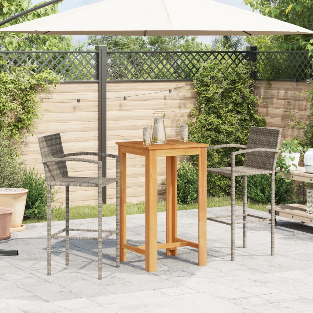 3-tlg. Gartenbar-Set Grau Massivholz Akazie und Poly Rattan