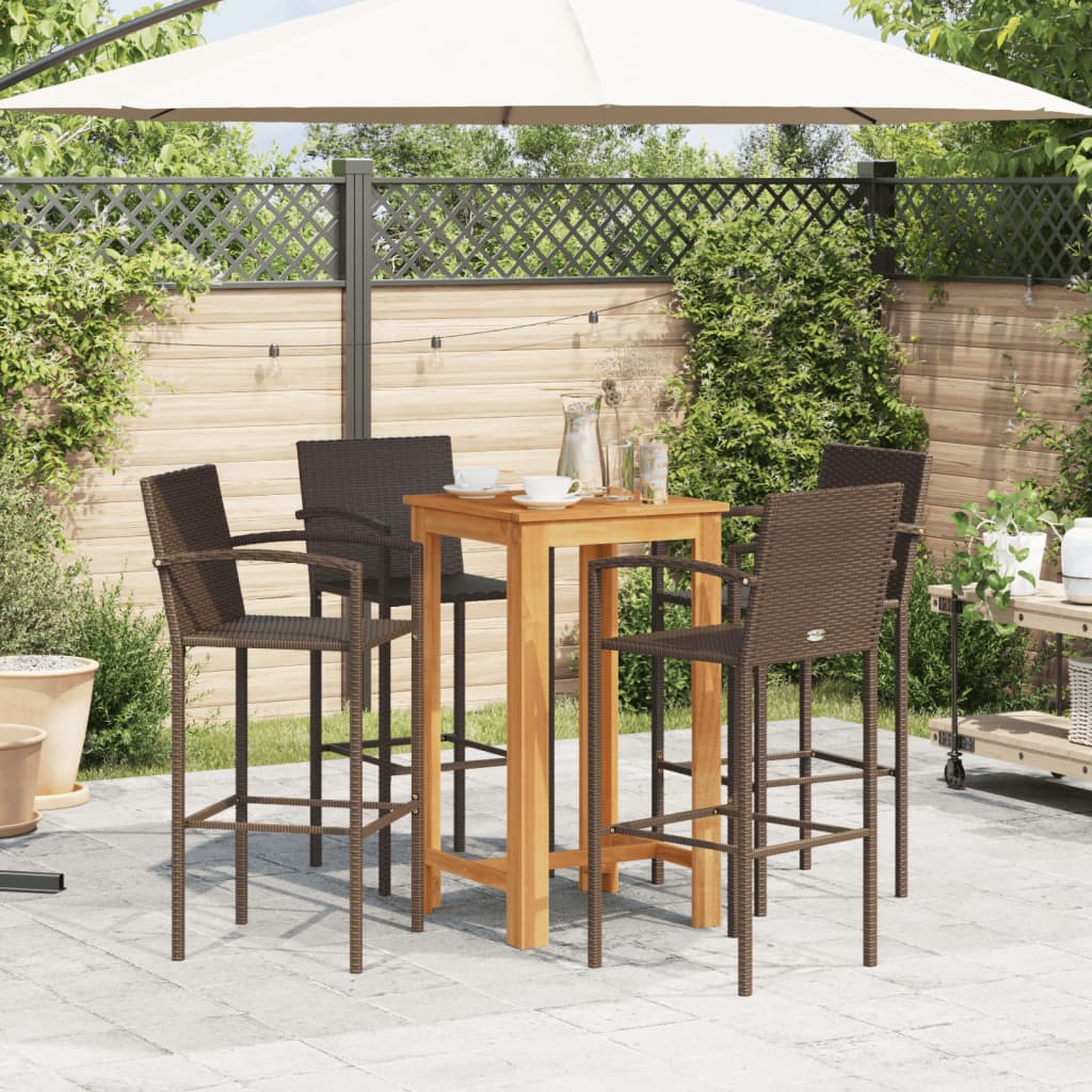 5-tlg. Gartenbar-Set Braun Massivholz Akazie und Poly Rattan