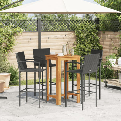 5-tlg. Gartenbar-Set Schwarz Massivholz Akazie und Poly Rattan