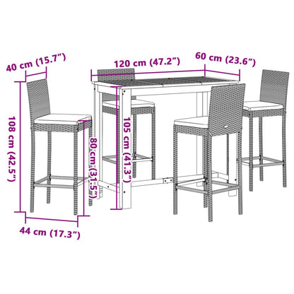 5-tlg. Gartenbar-Set Grau Massivholz Akazie und Poly Rattan