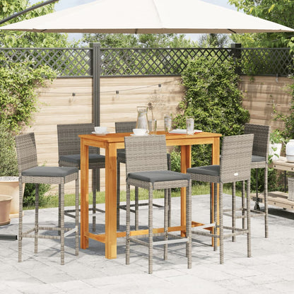 7-tlg. Gartenbar-Set Grau Massivholz Akazie und Poly Rattan