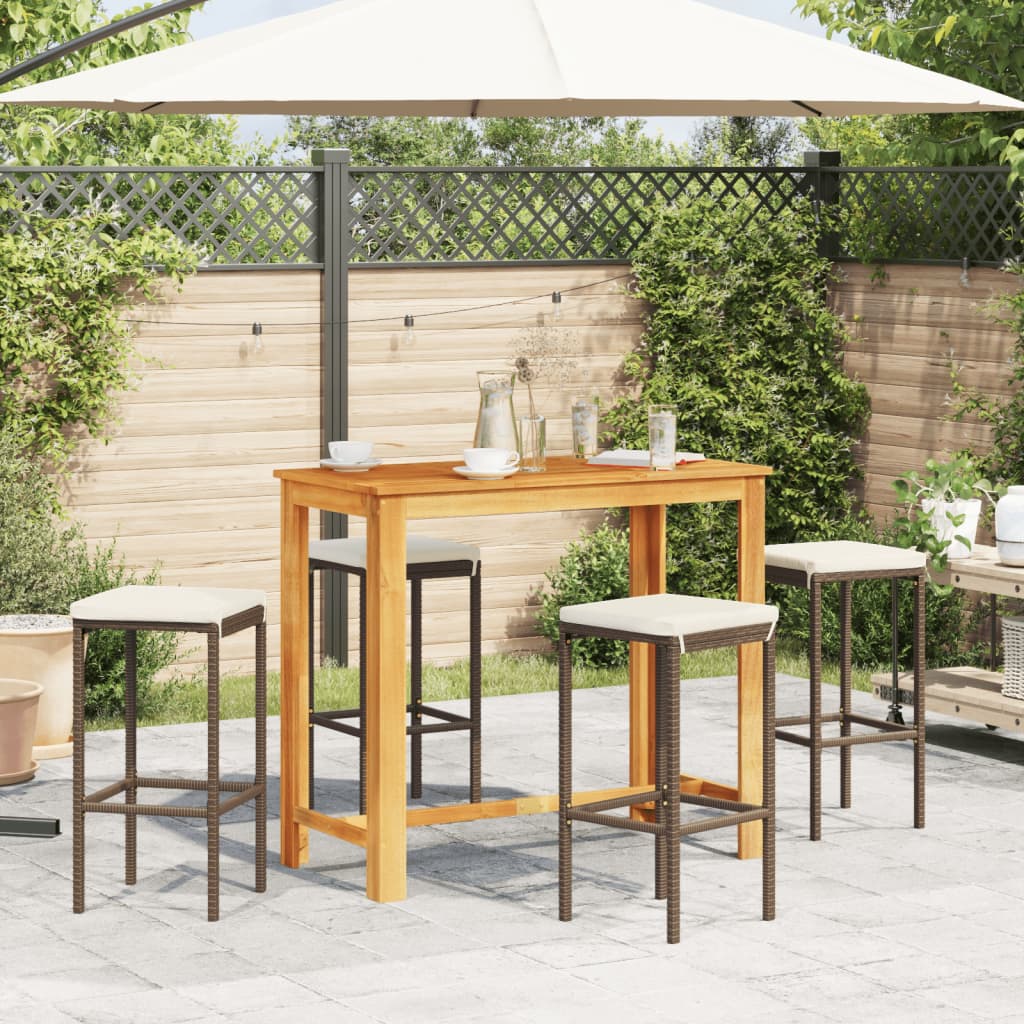 5-tlg. Gartenbar-Set Braun Massivholz Akazie und Poly Rattan