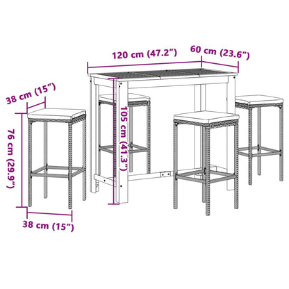 5-tlg. Gartenbar-Set Schwarz Massivholz Akazie und Poly Rattan