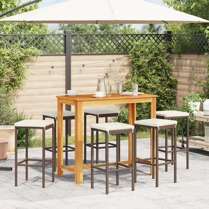 7-tlg. Gartenbar-Set Braun Massivholz Akazie und Poly Rattan