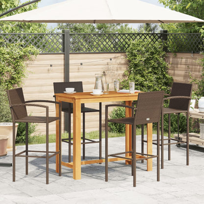 5-tlg. Gartenbar-Set Braun Massivholz Akazie und Poly Rattan