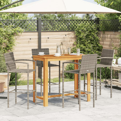 5-tlg. Gartenbar-Set Grau Massivholz Akazie und Poly Rattan