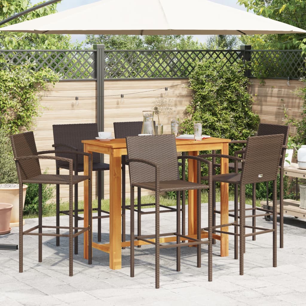 7-tlg. Gartenbar-Set Braun Massivholz Akazie und Poly Rattan