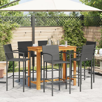 7-tlg. Gartenbar-Set Schwarz Massivholz Akazie und Poly Rattan