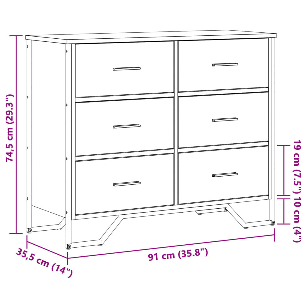 Kommode Braun Eichen-Optik 91x35,5x74,5 cm Holzwerkstoff