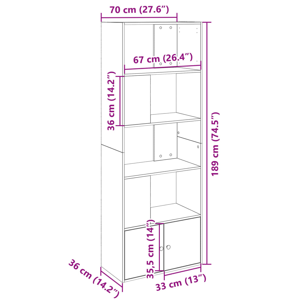 Bücherregal Sonoma-Eiche 70x36x189 cm Holzwerkstoff