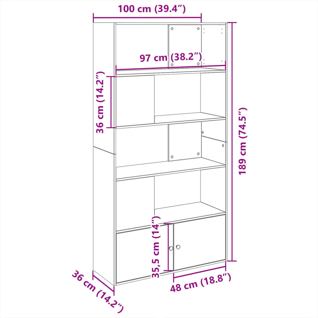 Bücherregal Braun Eichen-Optik 100x36x189 cm Holzwerkstoff