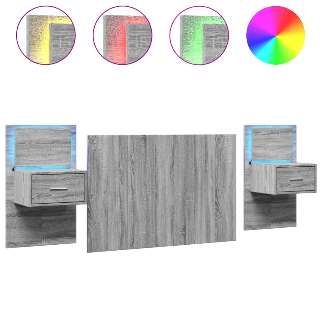 Kopfteil mit Nachttischen Grau Sonoma 120 cm Holzwerkstoff