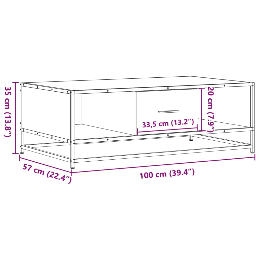 Couchtisch Schwarz 100x57x35 cm Holzwerkstoff und Metall