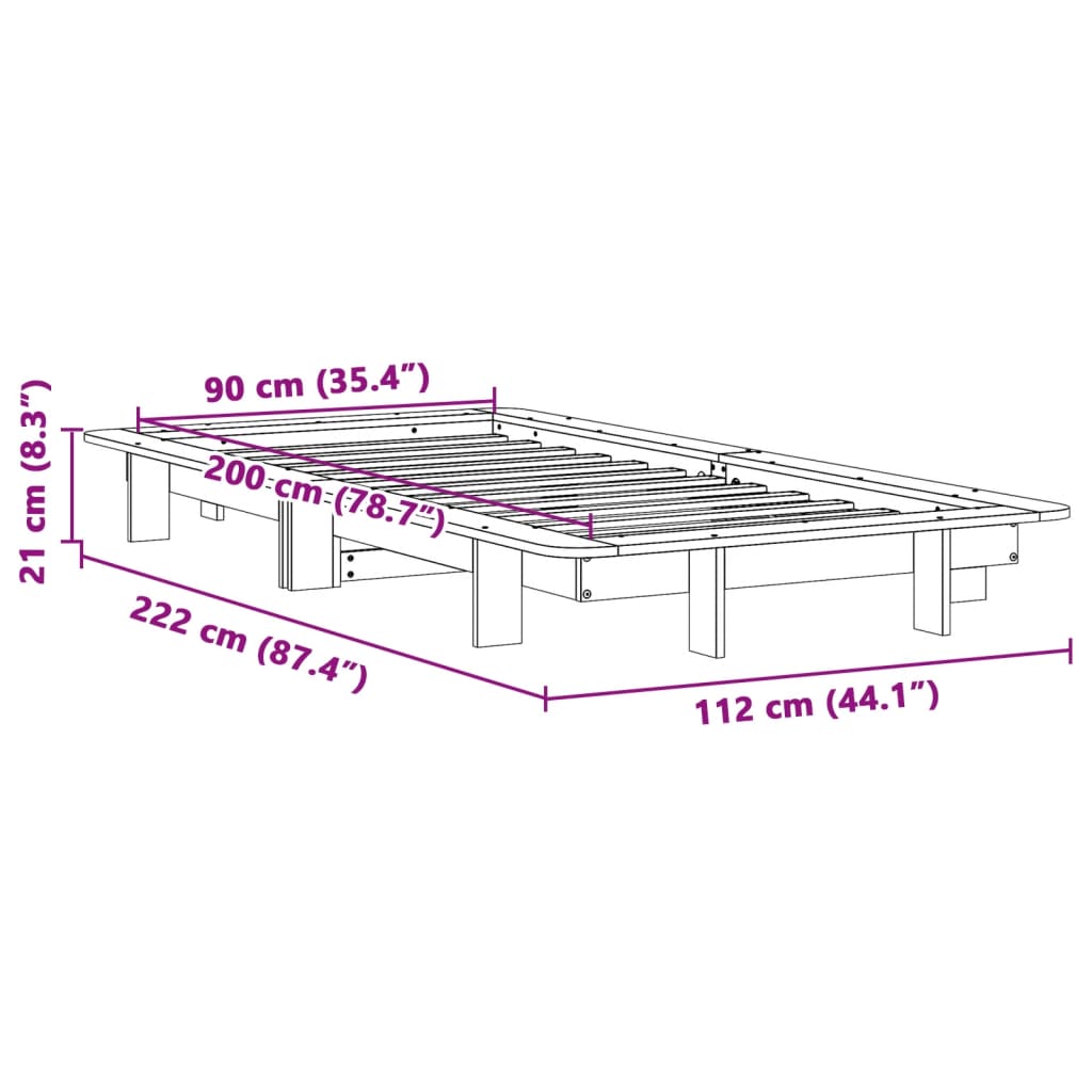 Massivholzbett ohne Matratze Weiß 90x200 cm Kiefernholz