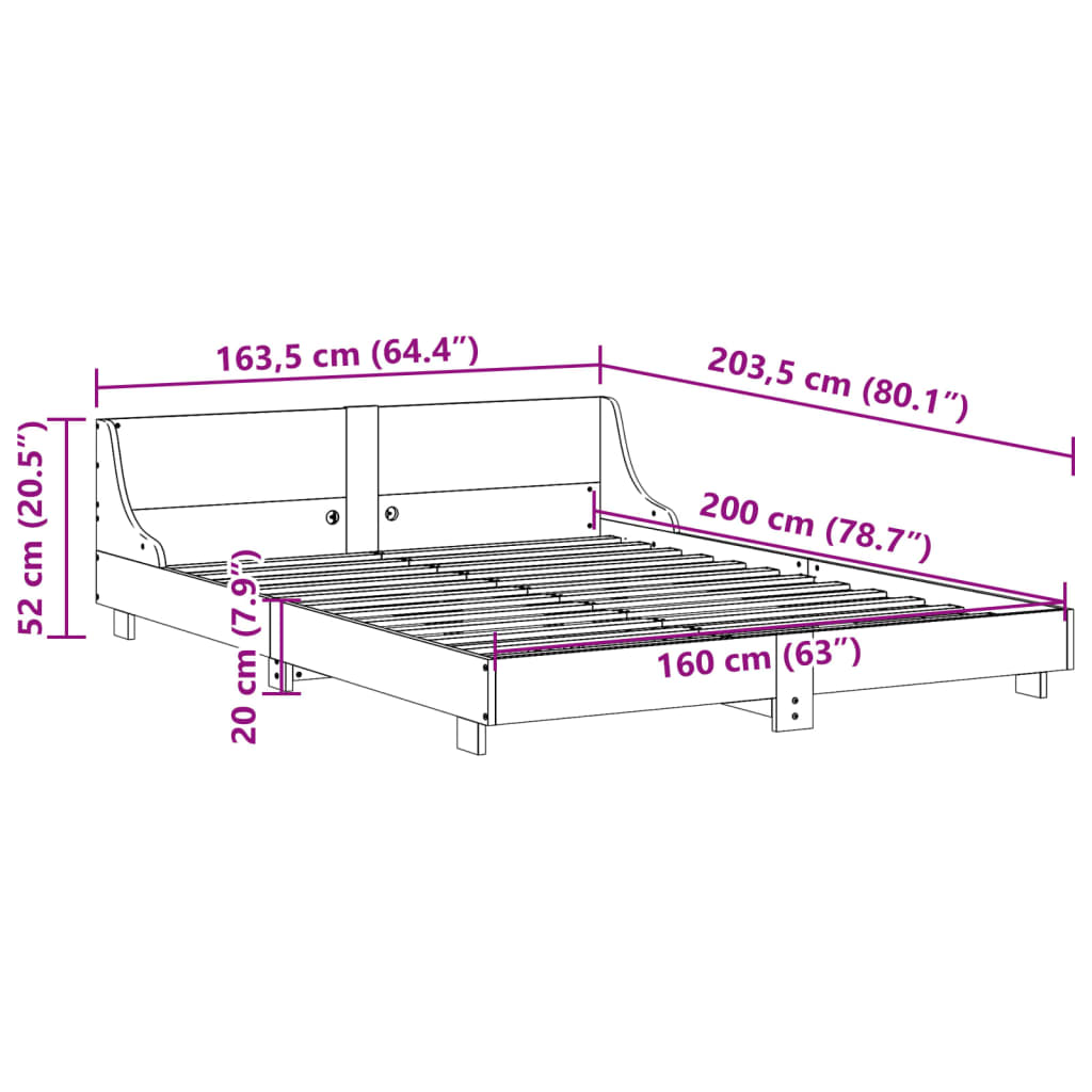 Massivholzbett ohne Matratze 160x200 cm Kiefernholz