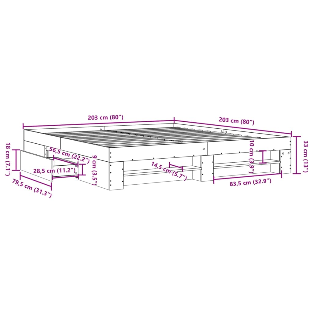 Bettgestell Sonoma-Eiche 200x200 cm Holzwerkstoff