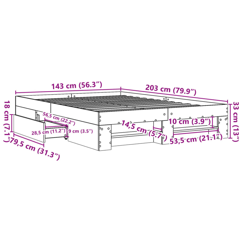 Bettgestell ohne Matratze Braun Eiche 140x200 cm Holzwerkstoff