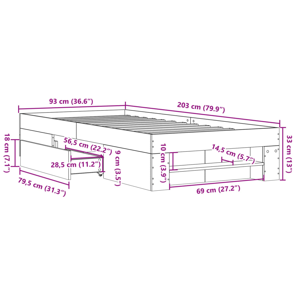 Bettgestell Weiß 90x200 cm Holzwerkstoff