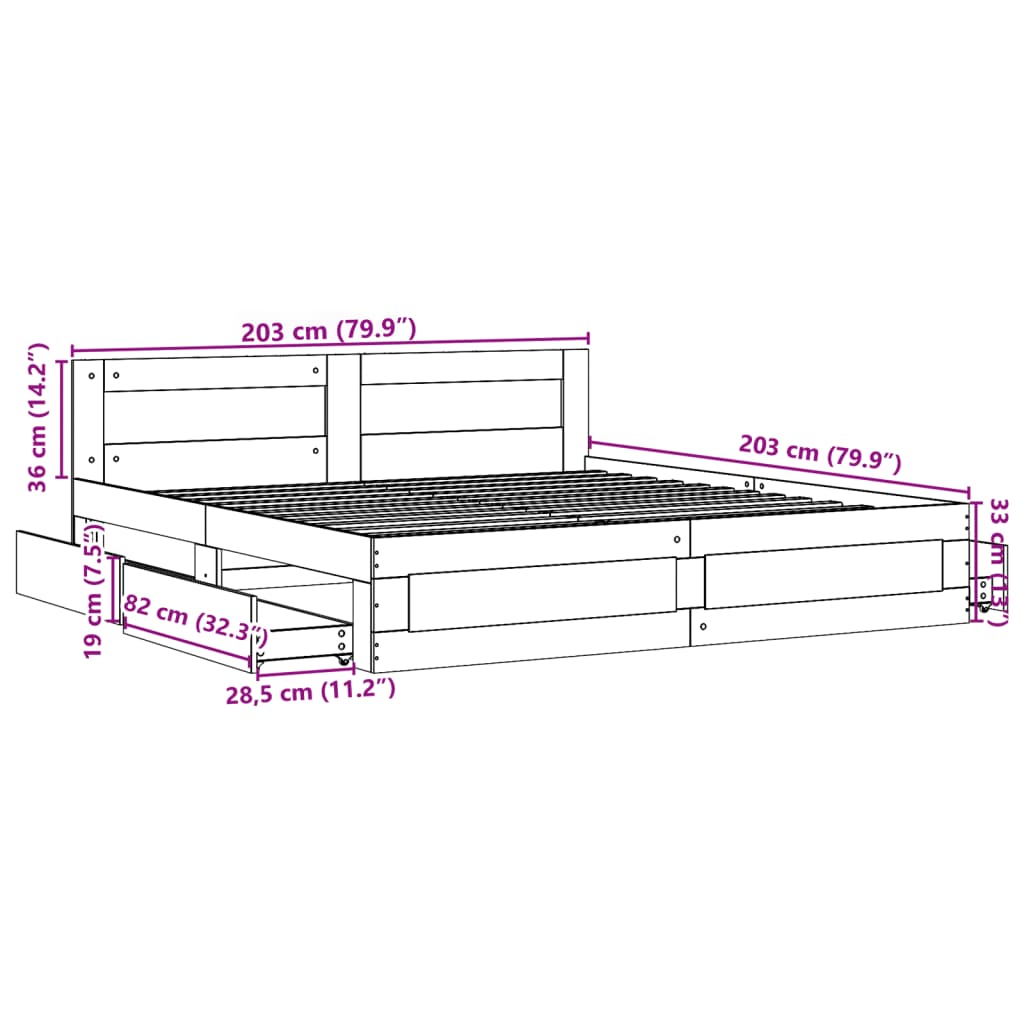 Bettgestell mit Kopfteil ohne Matratze Weiß 200x200 cm