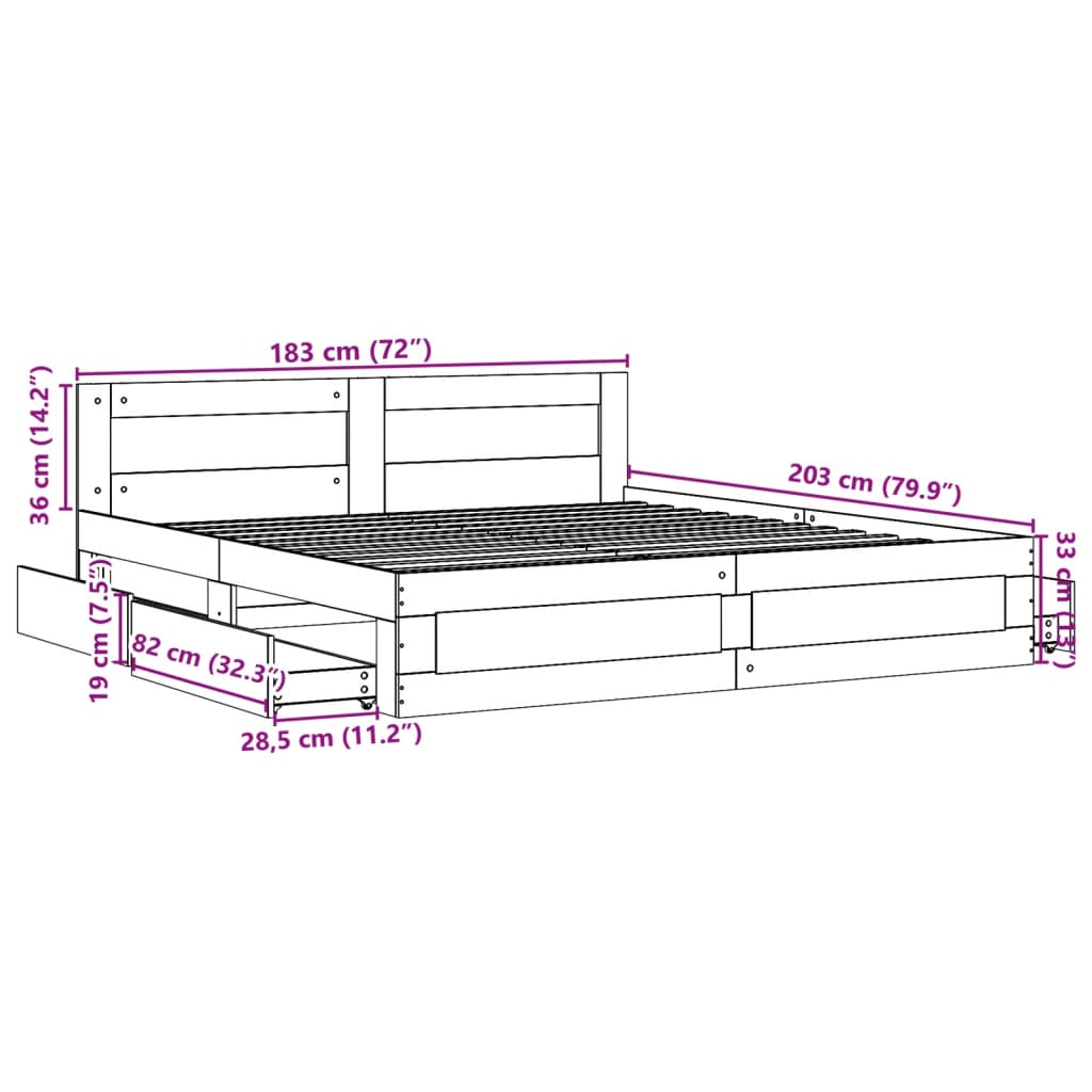 Bettgestell mit Kopfteil Grau Sonoma 180x200 cm Holzwerkstoff