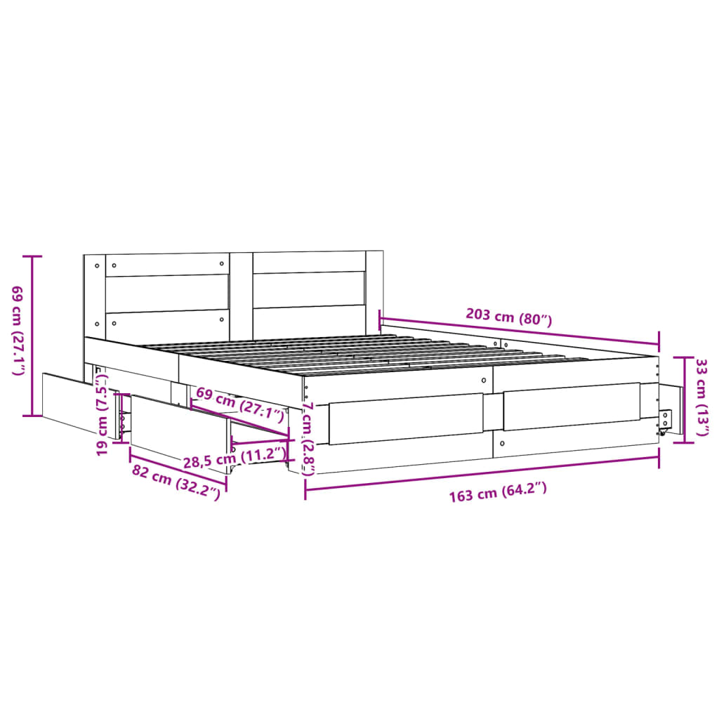 Bettgestell mit Kopfteil ohne Matratze Schwarz 160x200 cm