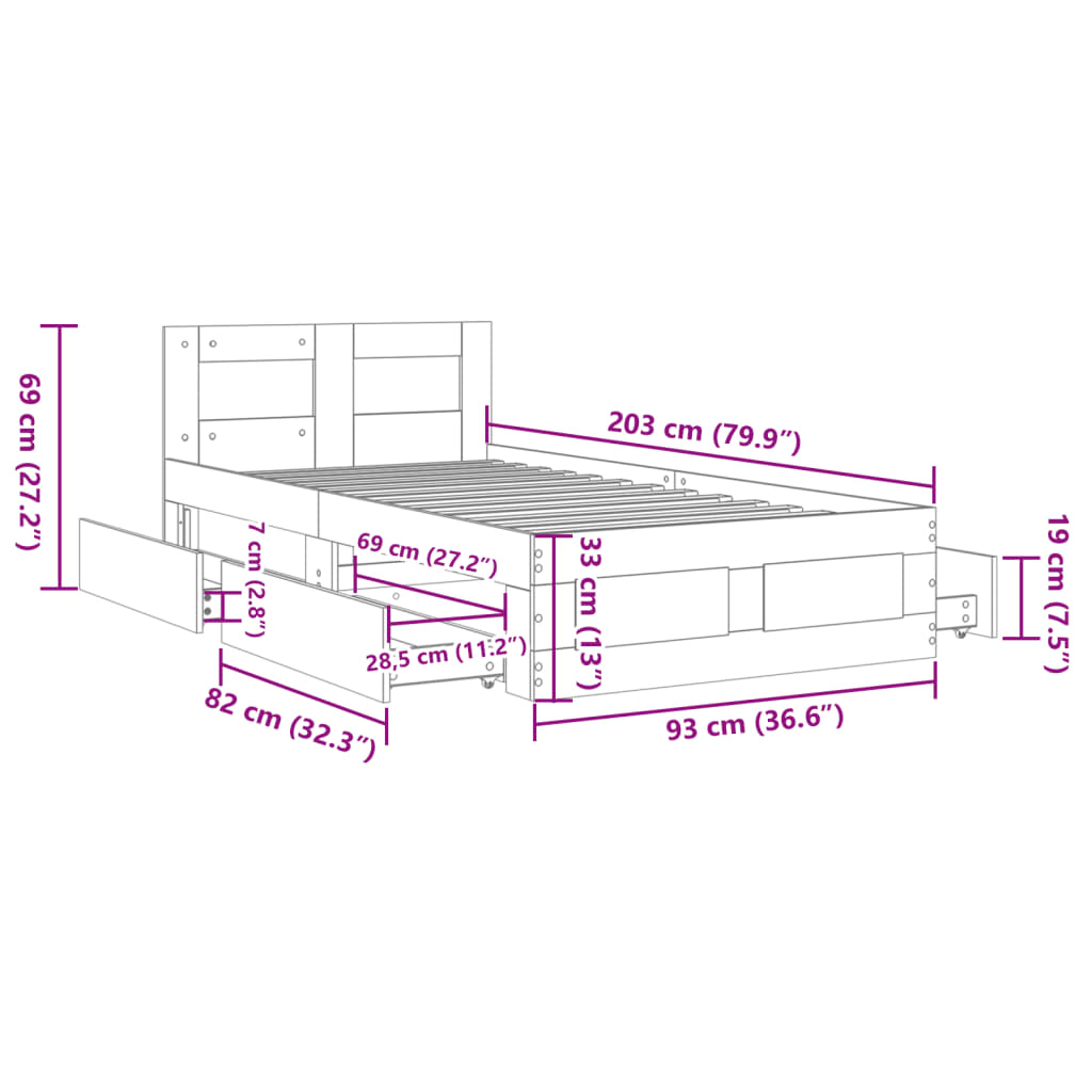 Bettgestell mit Kopfteil ohne Matratze Schwarz 90x200 cm