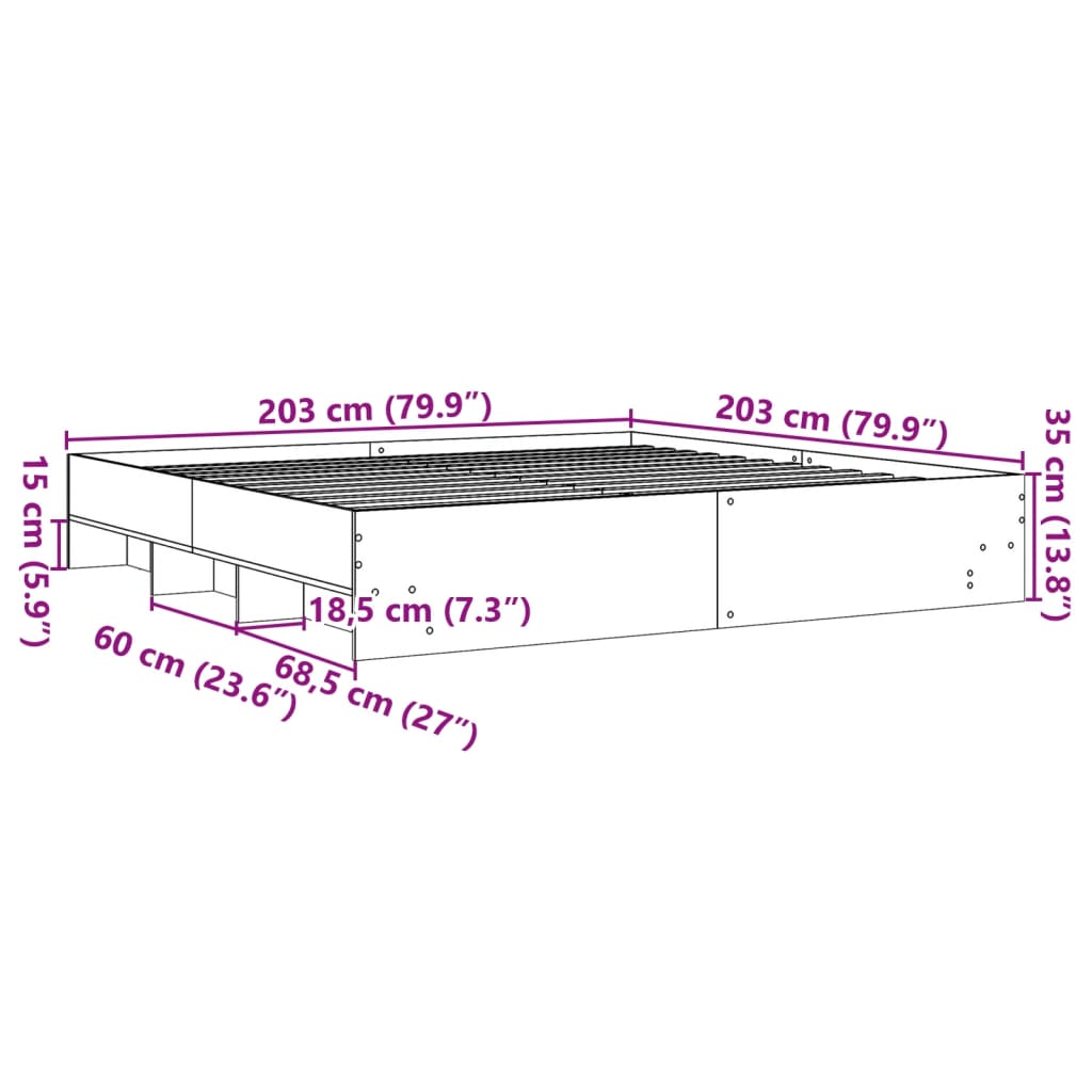 Bettgestell Betongrau 200x200 cm Holzwerkstoff