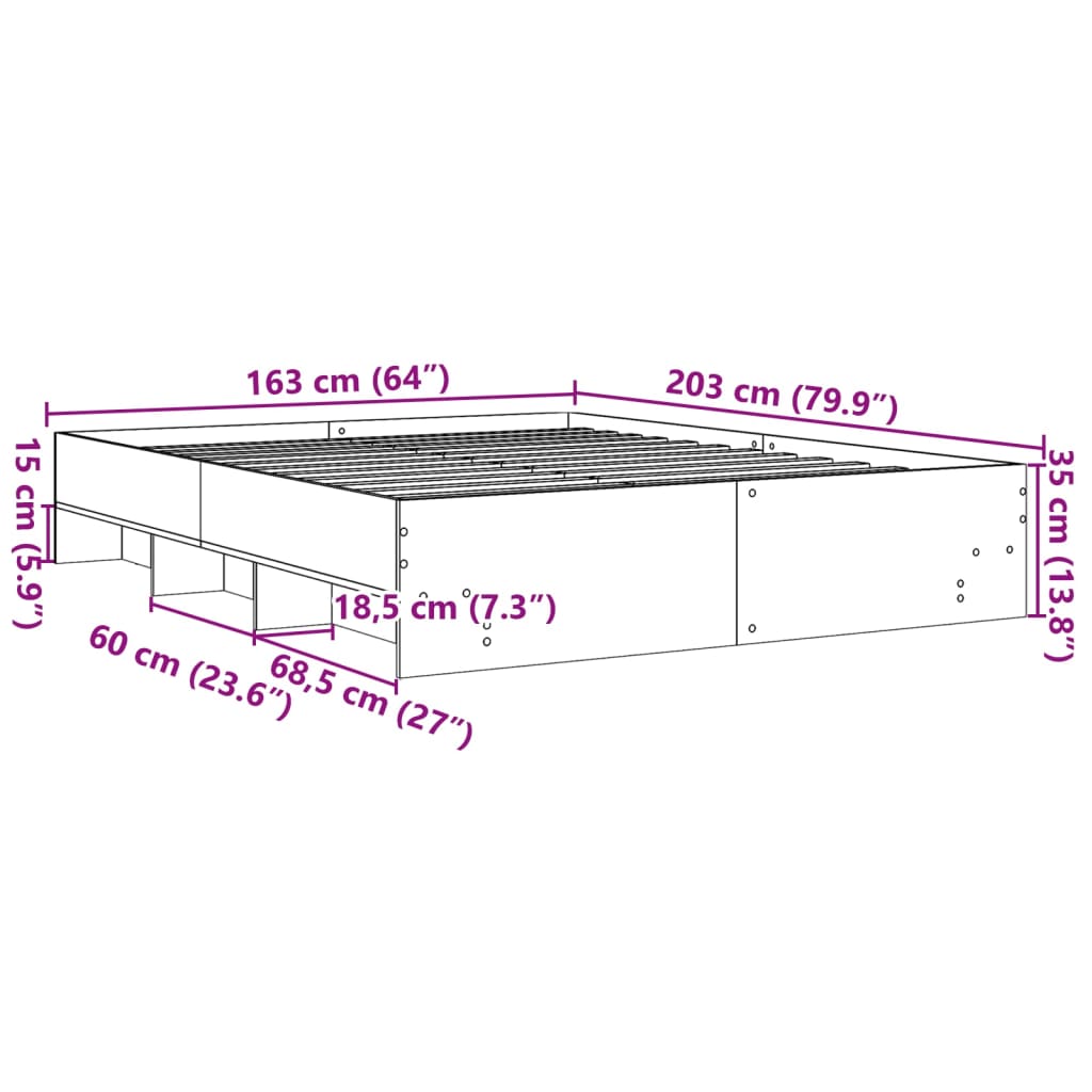 Bettgestell ohne Matratze Sonoma-Eiche 160x200 cm Holzwerkstoff