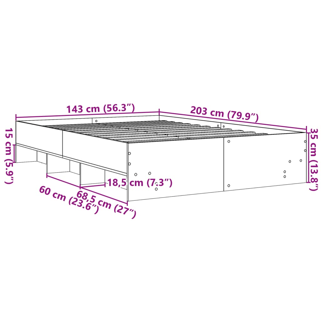 Bettgestell ohne Matratze Sonoma-Eiche 140x200 cm Holzwerkstoff