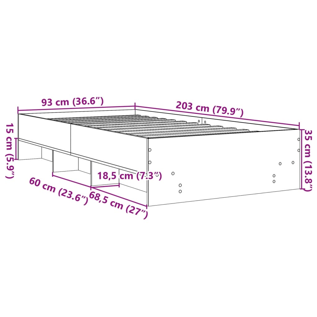 Bettgestell Schwarz 90x200 cm Holzwerkstoff