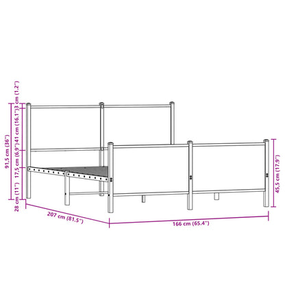 Metallbett ohne Matratze Sonoma-Eiche 160x200 cm