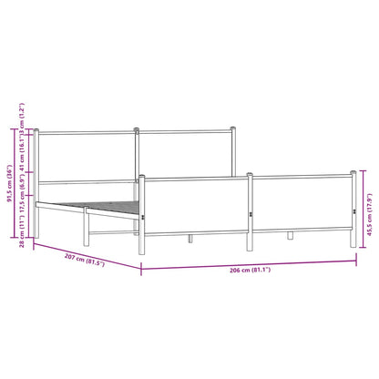 Metallbett ohne Matratze Sonoma-Eiche 200x200 cm