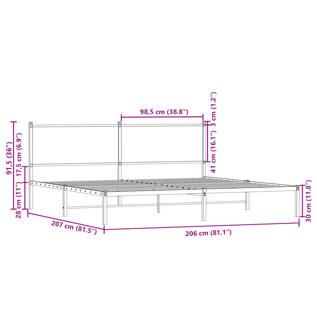 Metallbett ohne Matratze Braun Eichen-Optik 200x200 cm