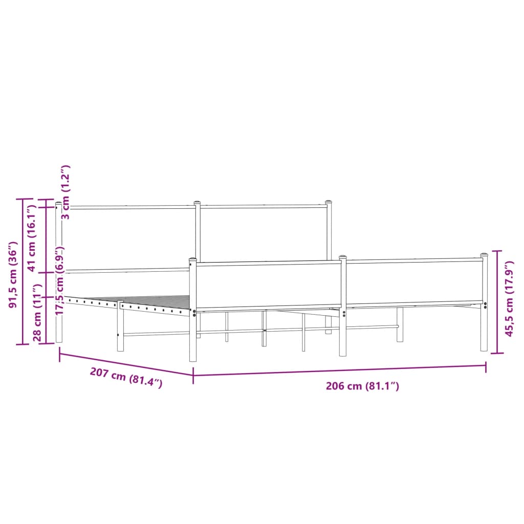 Metallbett ohne Matratze Räuchereiche 200x200 cm