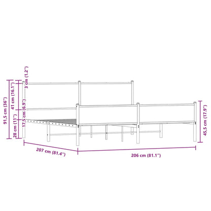 Metallbett ohne Matratze Räuchereiche 200x200 cm