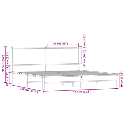 Metallbett ohne Matratze Braun Eichen-Optik 180x200 cm