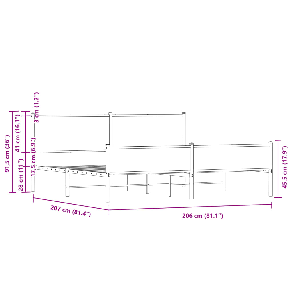 Metallbett ohne Matratze Braun Eichen-Optik 200x200 cm