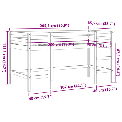 Kinderhochbett mit Leiter Wachsbraun 80x200cm Massivholz Kiefer