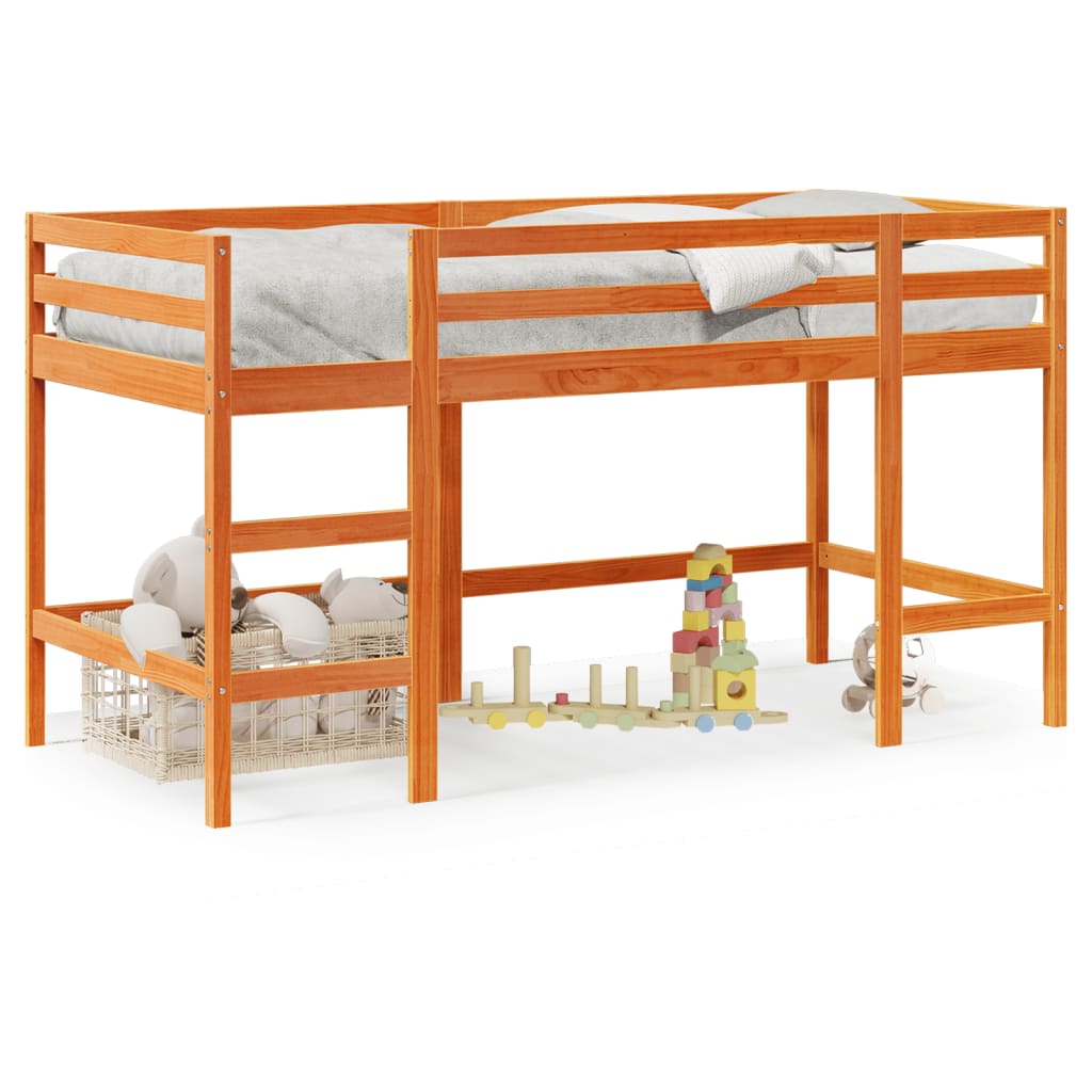 Kinderhochbett mit Leiter Wachsbraun 80x200cm Massivholz Kiefer