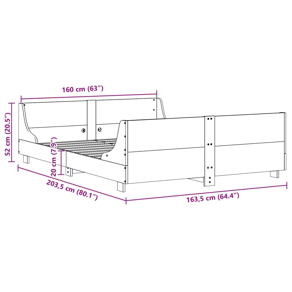 Massivholzbett ohne Matratze 160x200 cm Kiefernholz