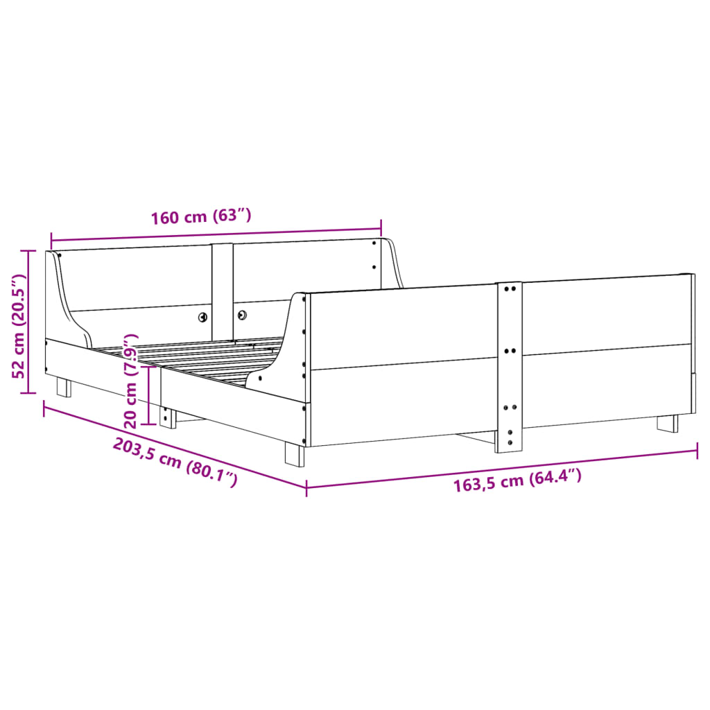 Massivholzbett ohne Matratze Weiß 160x200 Kiefernholz