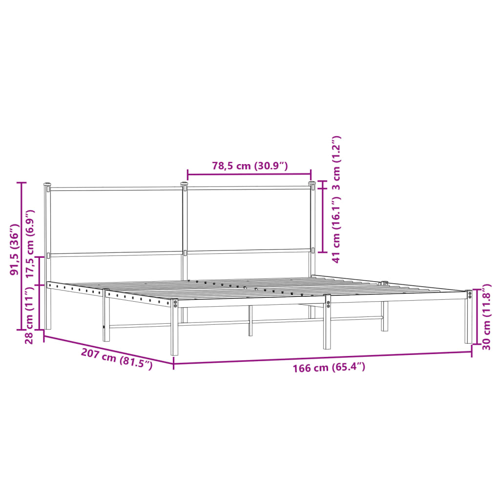 Metallbett ohne Matratze Sonoma-Eiche 160x200 cm