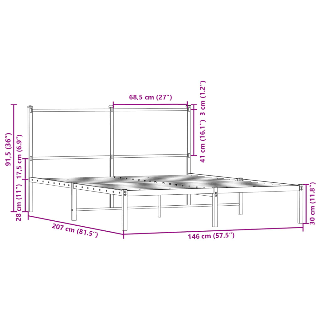 Metallbett ohne Matratze Braun Eichen-Optik 140x200 cm