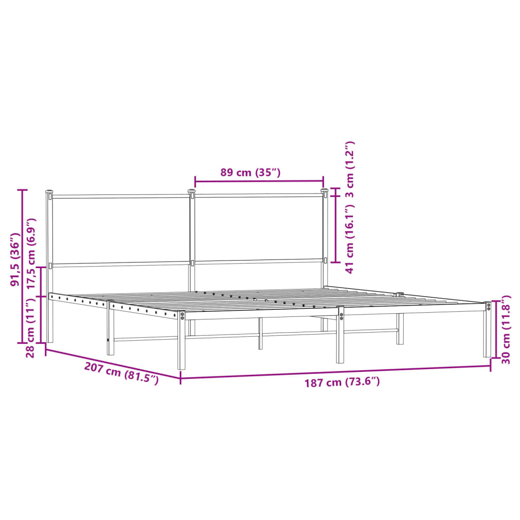 Metallbett ohne Matratze Braun Eichen-Optik 180x200 cm