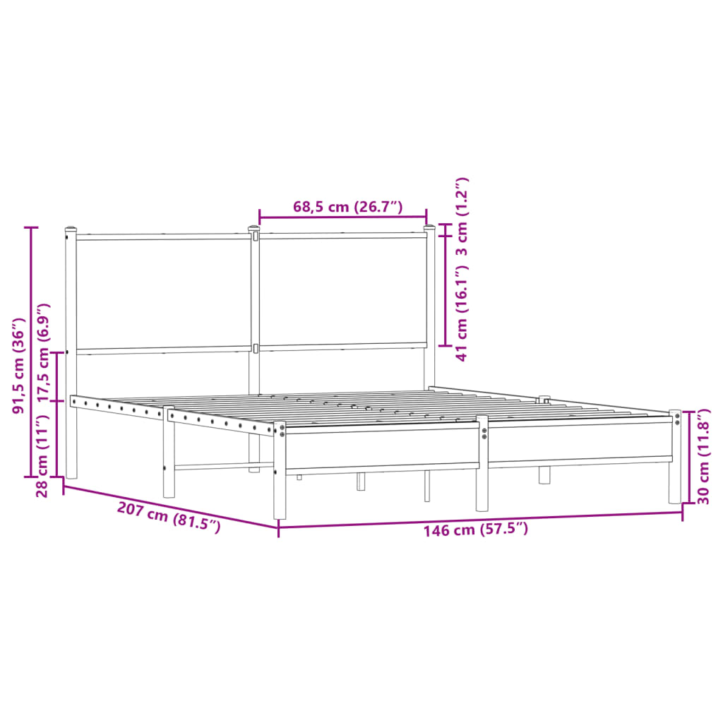 Metallbett ohne Matratze Sonoma-Eiche 140x200 cm