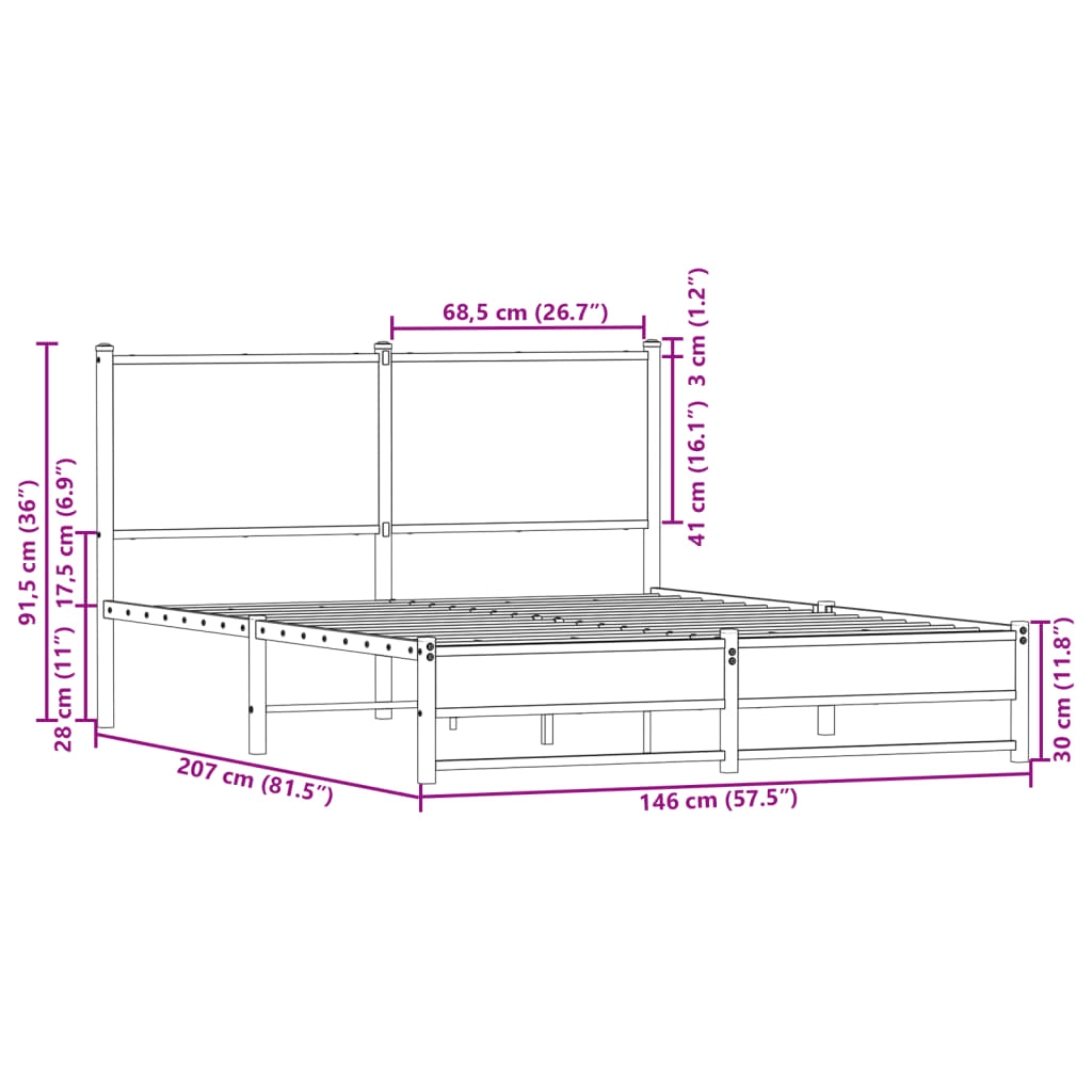 Metallbett ohne Matratze Sonoma-Eiche 140x200 cm