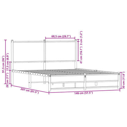 Metallbett ohne Matratze Braun Eichen-Optik 140x200 cm