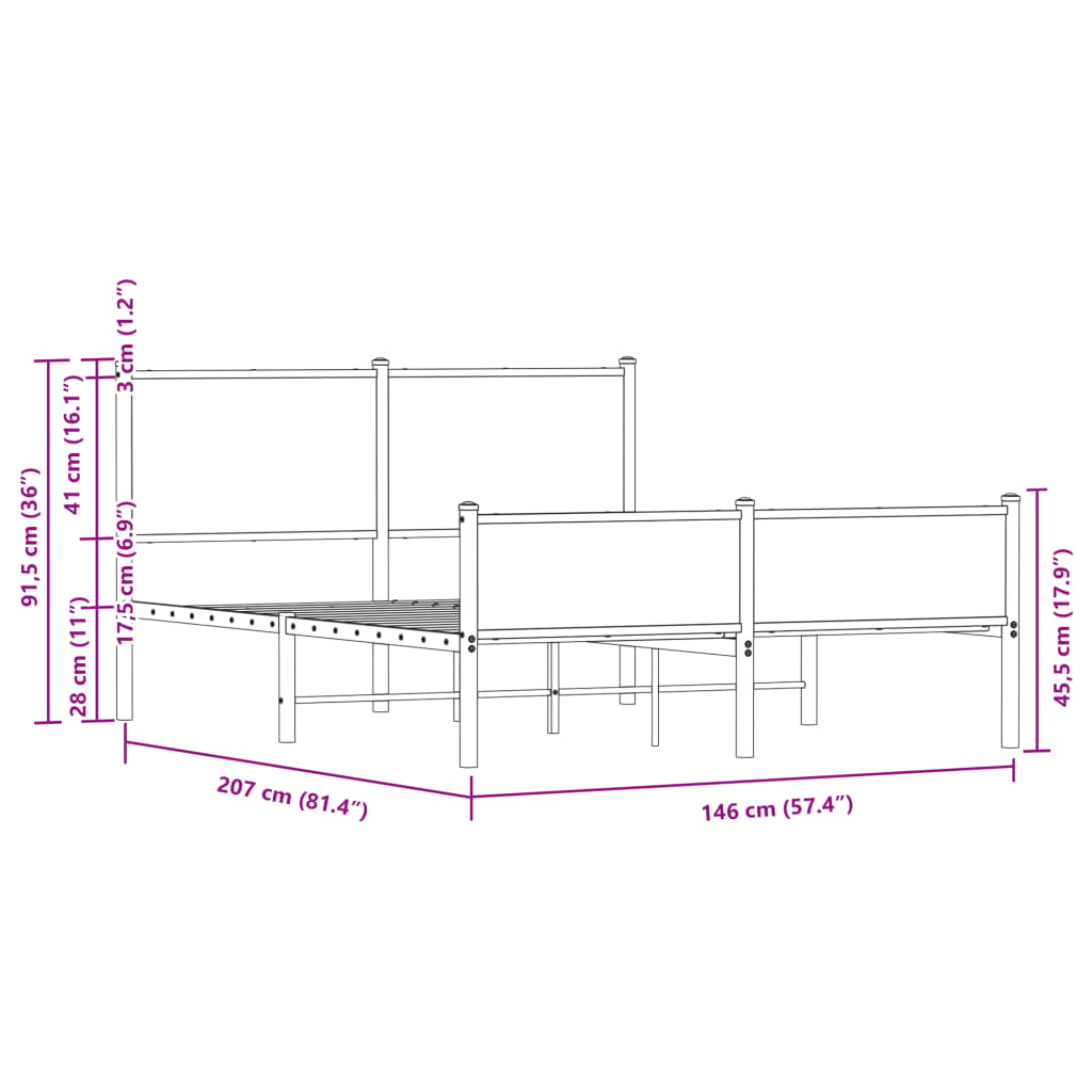 Metallbett ohne Matratze Eichen-Optik 140x200 cm